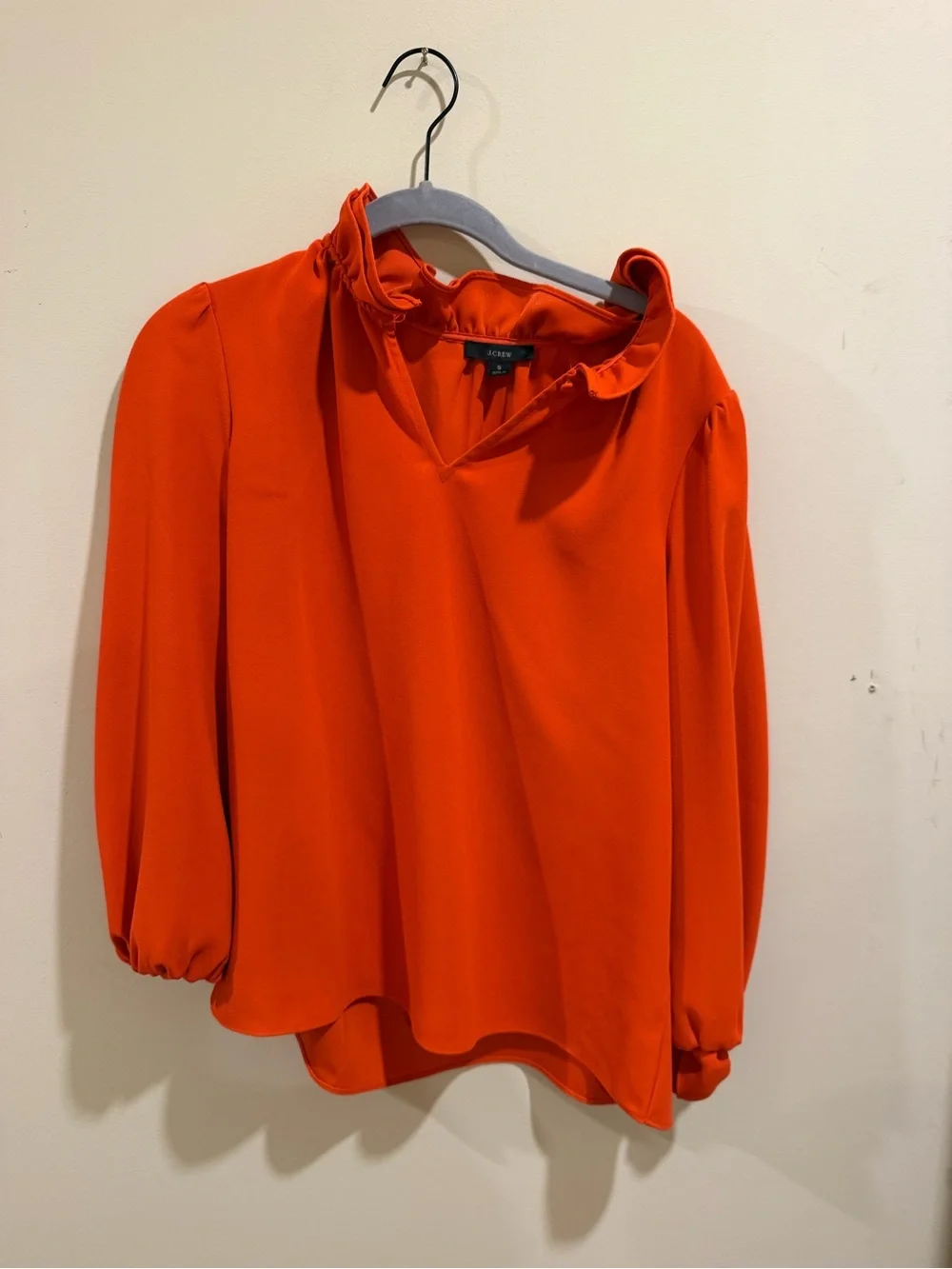 J. Crew Bright Orange Ruffle Collar Long-Sleeve Blouse